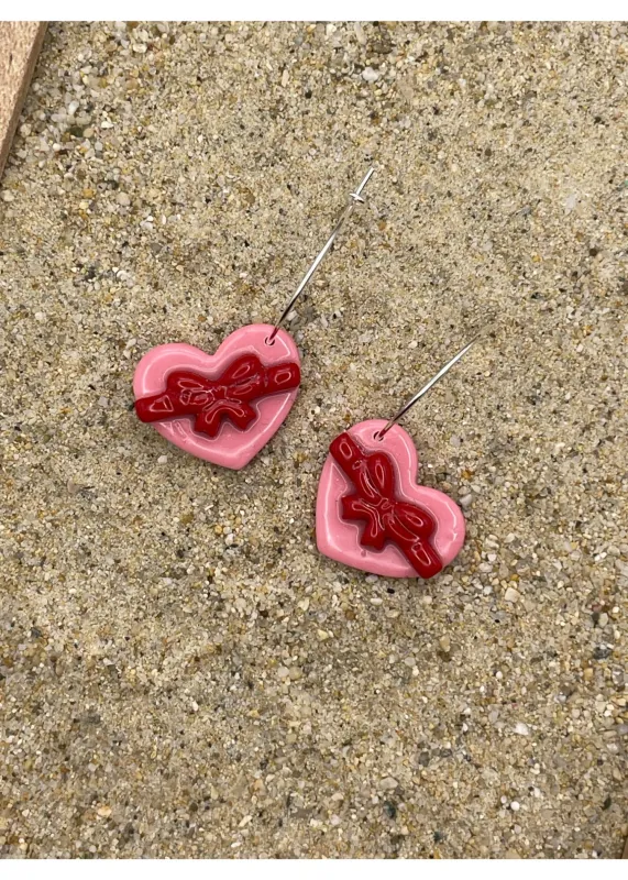 Bonbon Box Hoop Earrings with Red Bow sold by Modcloth