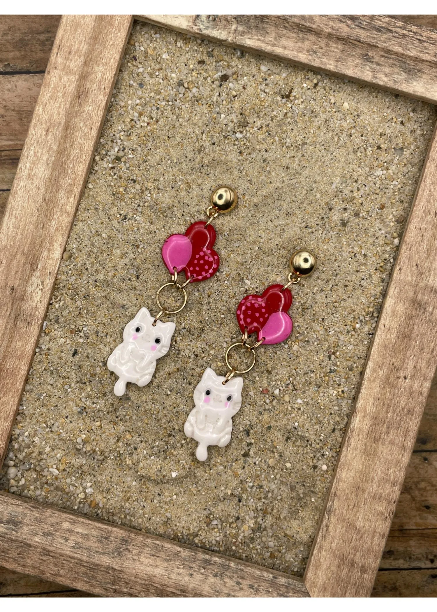 Kitty Cat Hanging from Balloons Earrings sold by Modcloth product image thumbnail 3