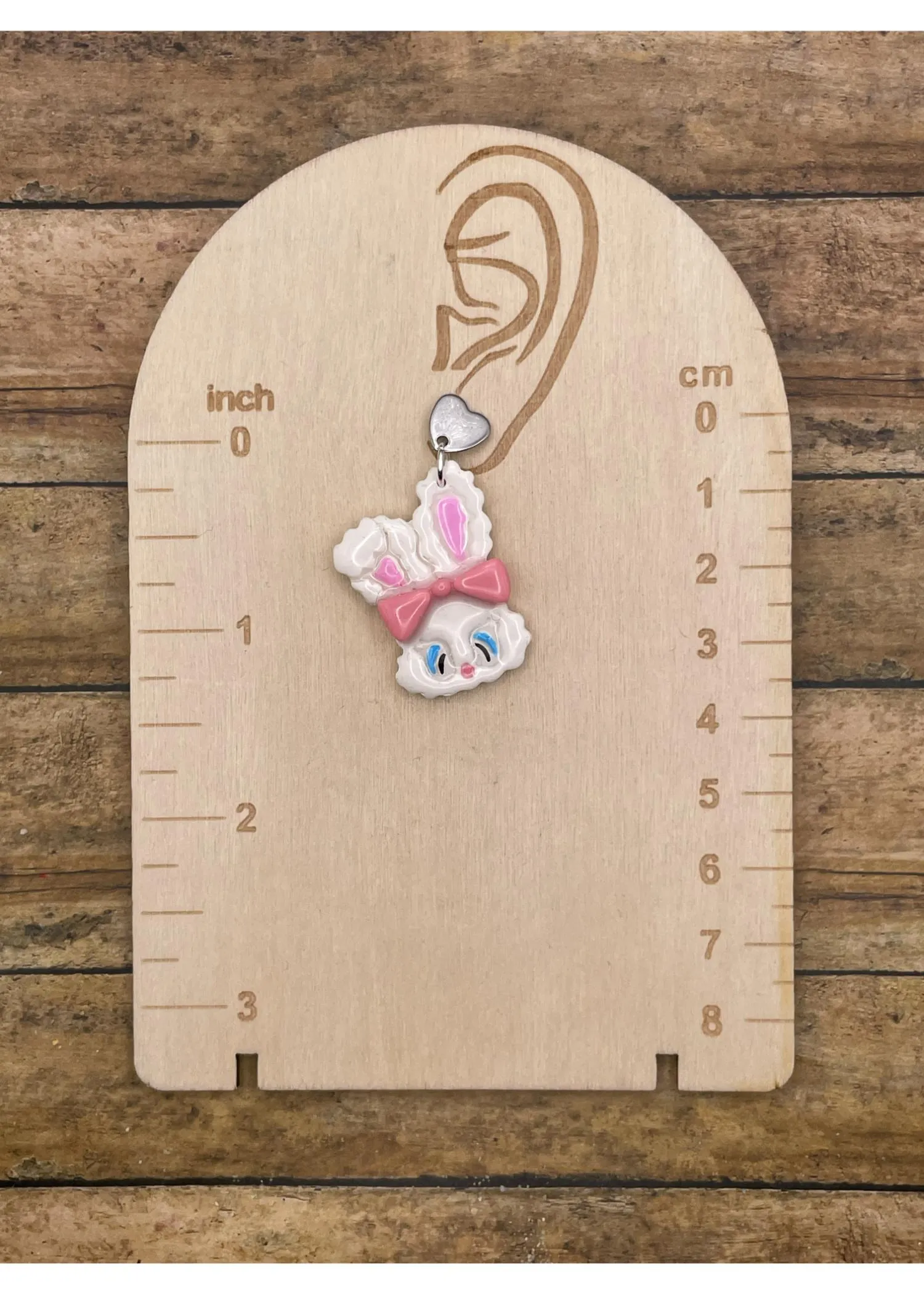 White Fluffy Easter Bunny Earrings with Pink Bow sold by Modcloth product image thumbnail 2