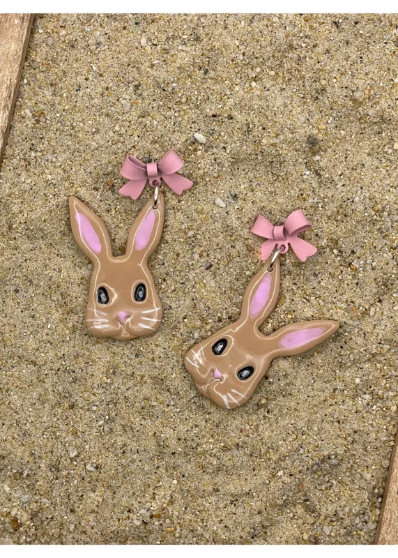 Easter Bunny Earrings with Pink Bow - Beige sold by Modcloth