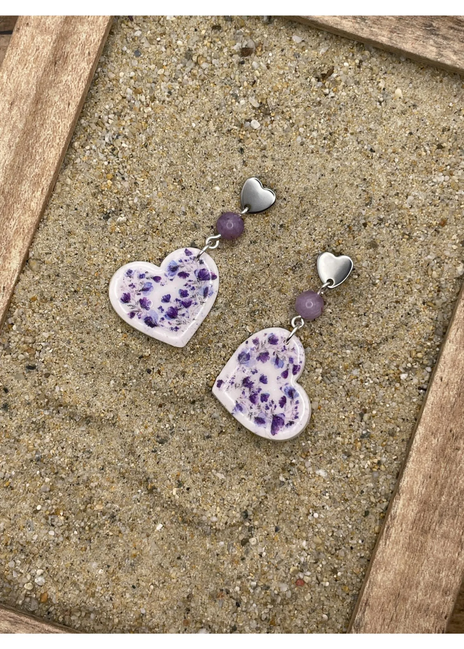 Floral Print Heart Dangle Earrings - Lavender sold by Modcloth product image thumbnail 3
