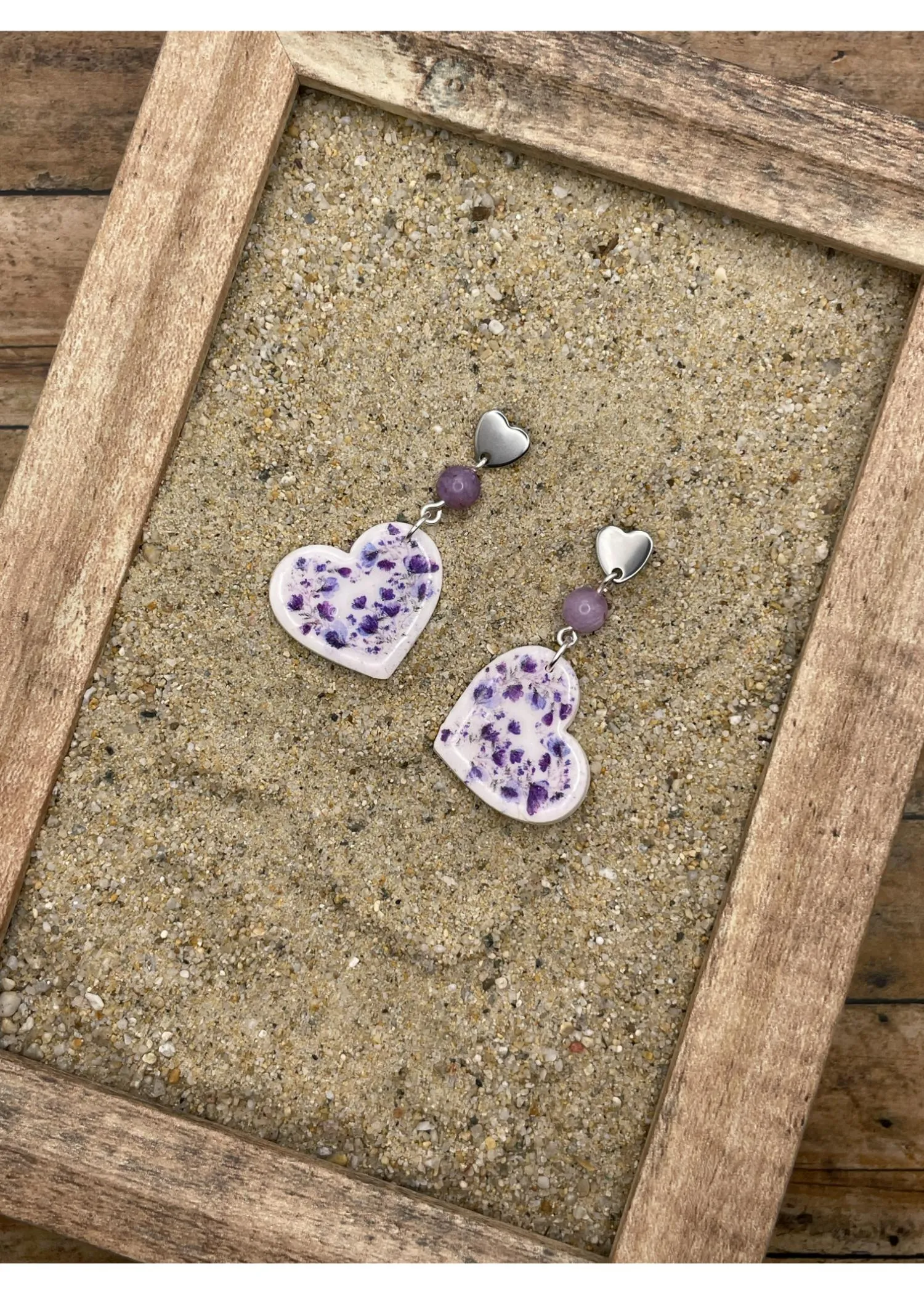 Floral Print Heart Dangle Earrings - Lavender sold by Modcloth product image thumbnail 2