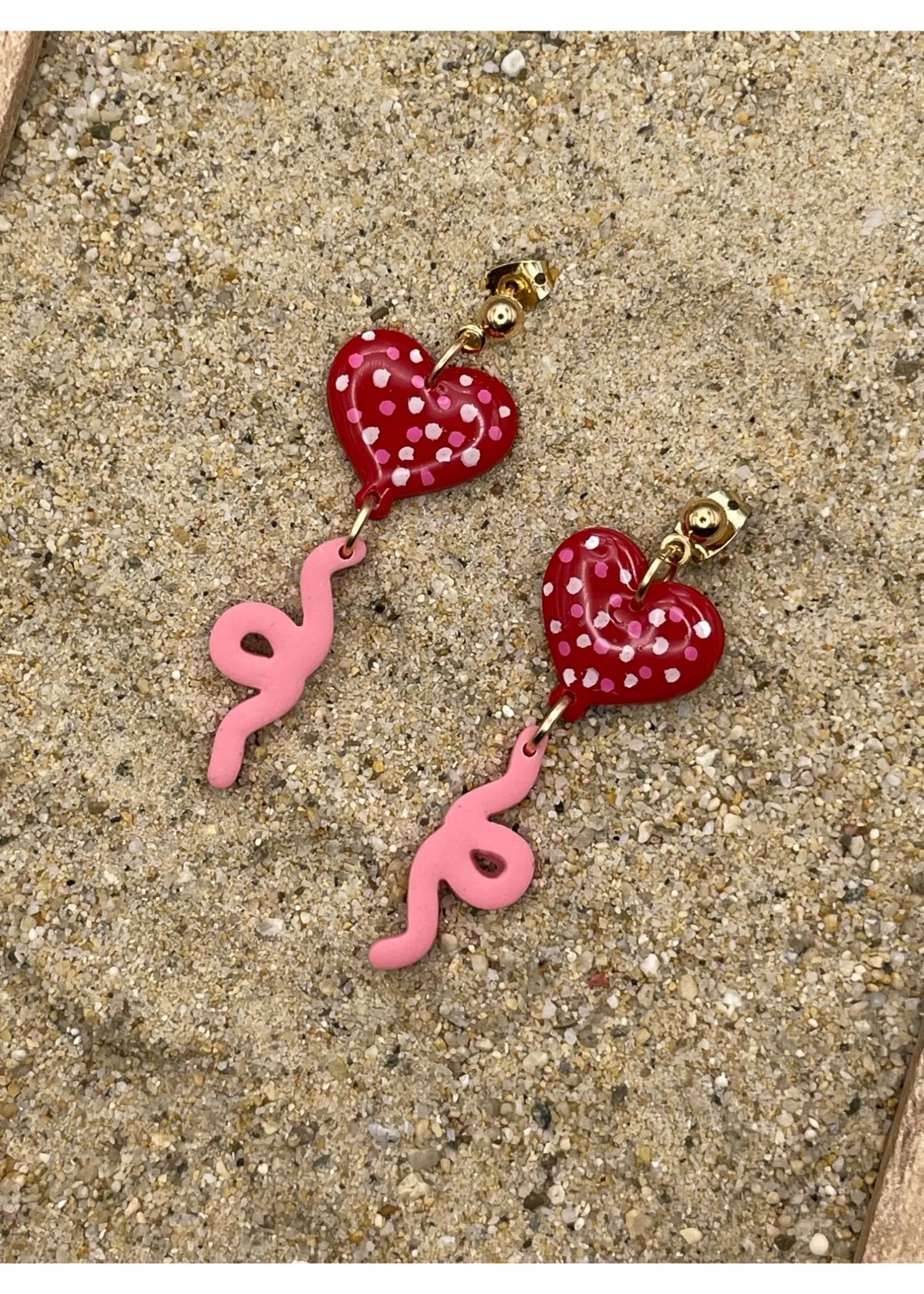Polka Dots Heart Balloon Dangle Earrings sold by Modcloth