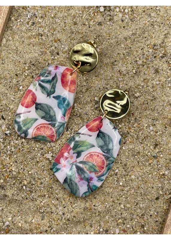 Orange Printed Dangle Earrings sold by Modcloth