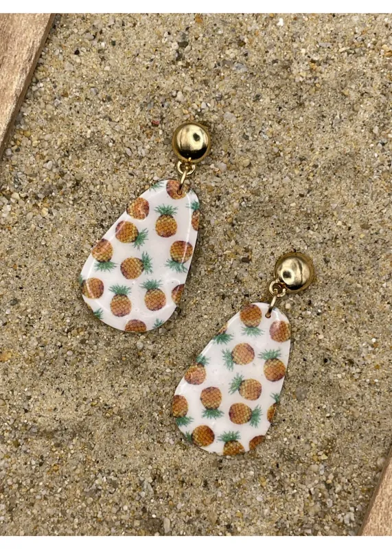 Pineapple Printed Dangle Earrings sold by Modcloth