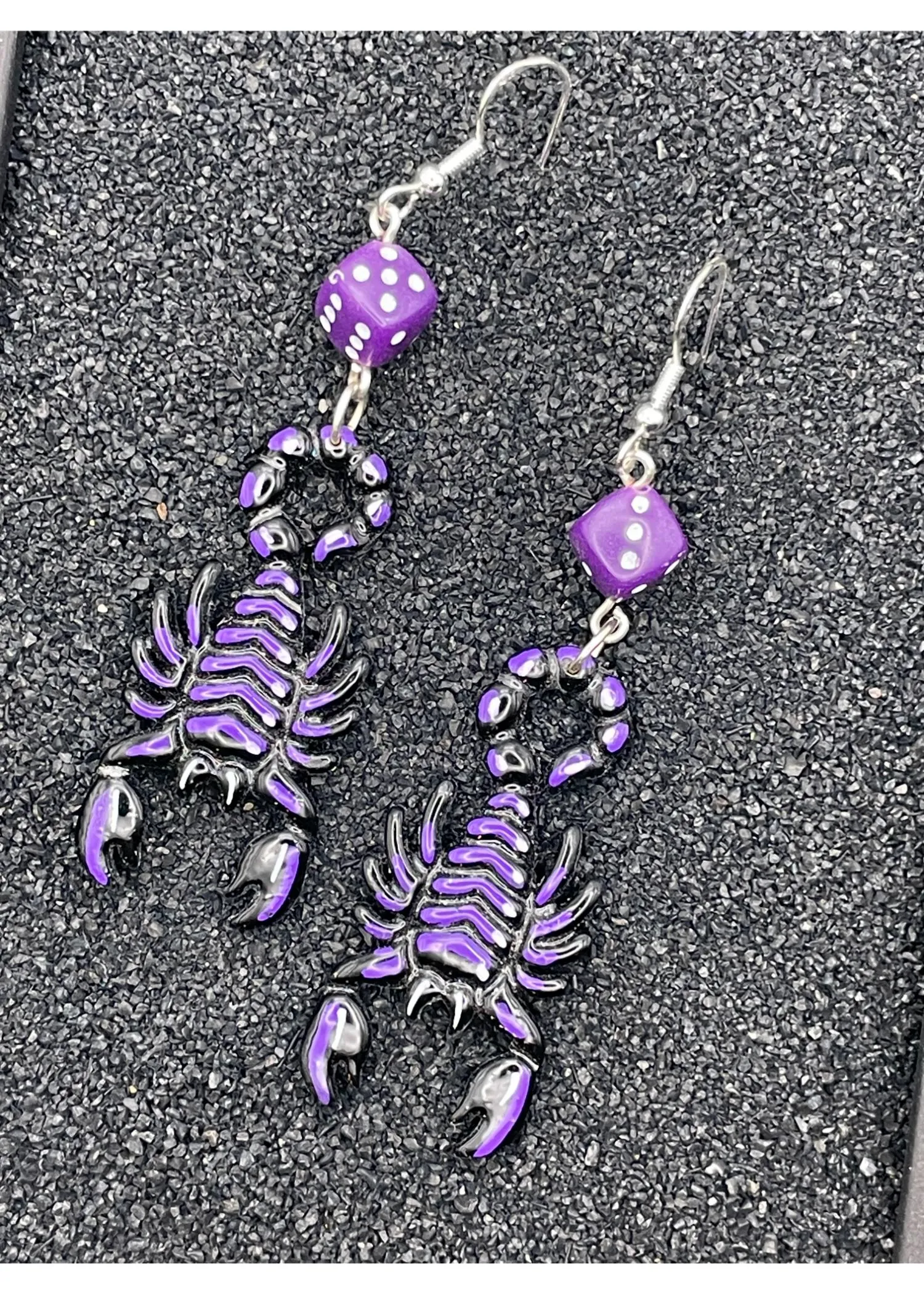 Scorpion Tattoo Earrings with Purple Dice sold by Modcloth