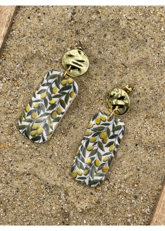 Olive Printed Dangle Earrings sold by Modcloth