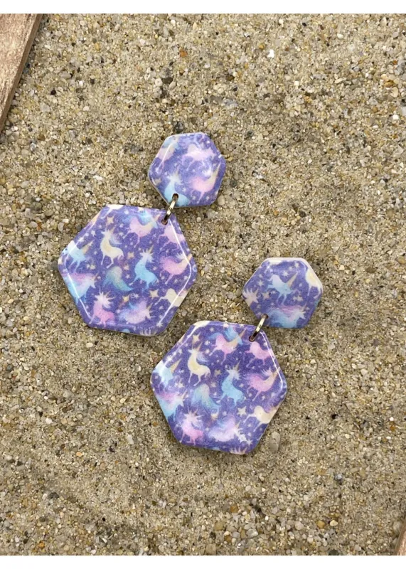 Unicorn Printed Dangle Earrings sold by Modcloth