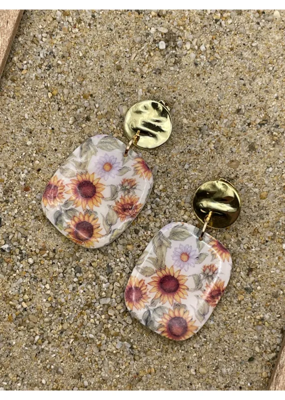 Sunflower Printed Dangle Earrings sold by Modcloth