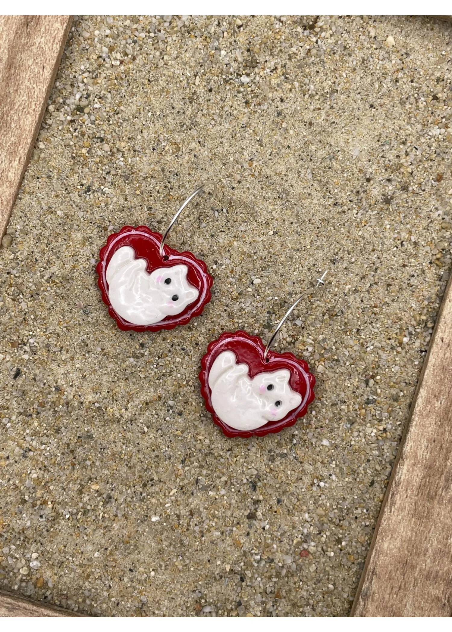 Love Crazy Purring Kitty Cat Heart Hoop Earrings sold by Modcloth product image thumbnail 3