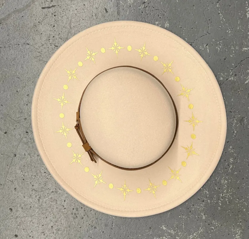 Vegan Felt Wide Brim Hat - Flat Top - Cream - Starburst sold by Modcloth