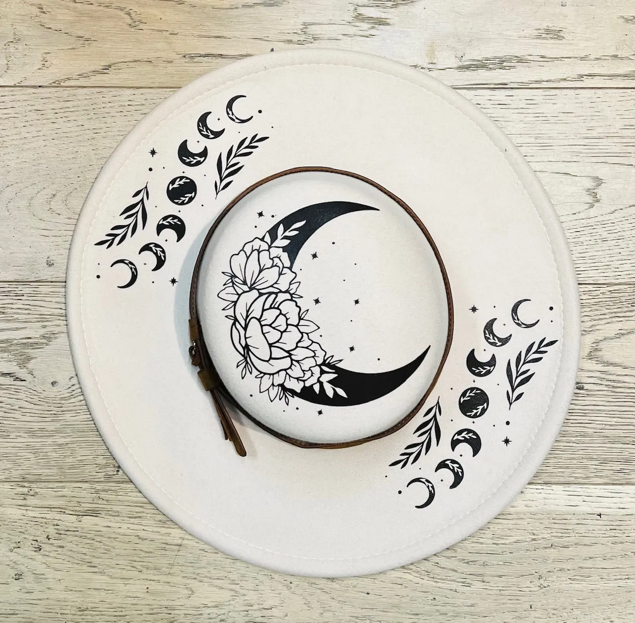 Vegan Felt Wide Brim Hat - Flat Top - Cream - Floral Moon sold by Modcloth