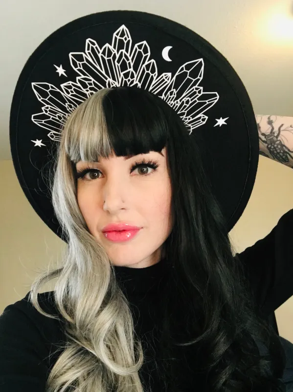 Vegan Felt Hat - XL Brim - Moonlight Crystals sold by Modcloth