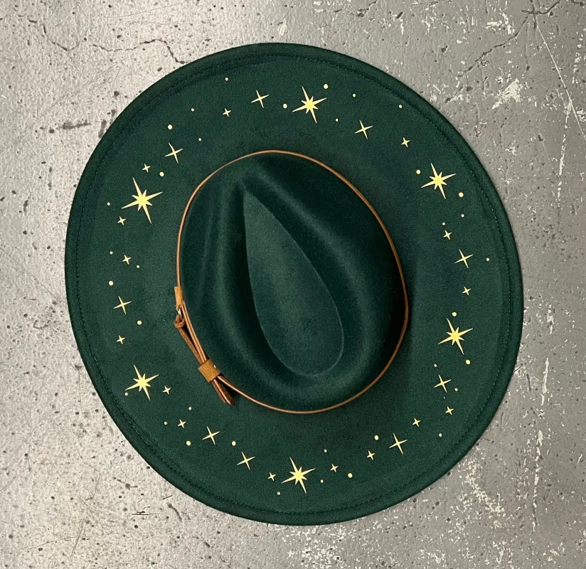 Vegan Felt Hat - XL Brim - Emerald - Starry Night sold by Modcloth