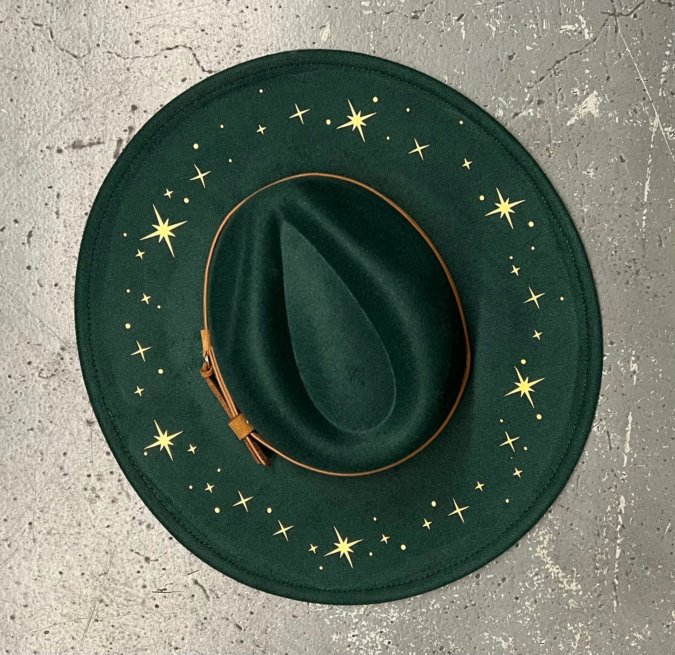 Vegan Felt Hat - XL Brim - Emerald - Starry Night sold by Modcloth