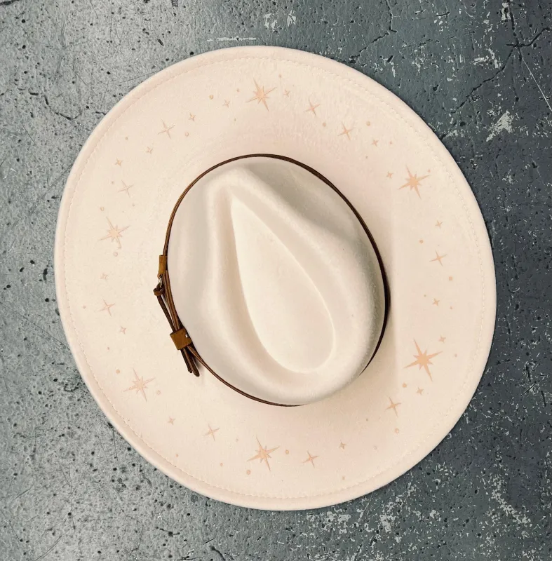 Vegan Felt Hat - XL Brim - Cream - Starry Night sold by Modcloth