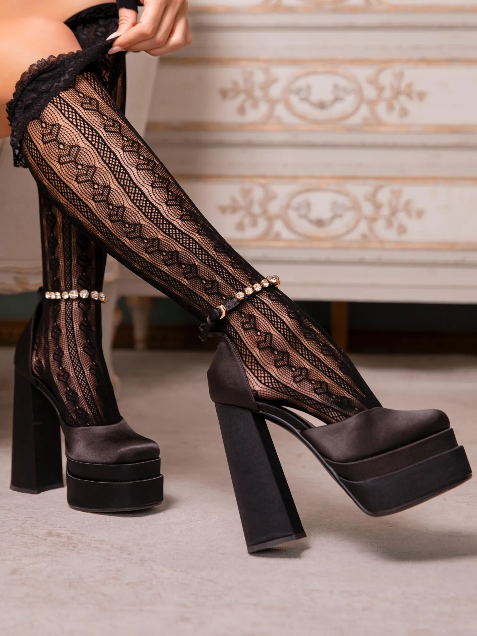 Sweetheart Ruffle Cuff Knee High Socks sold by Modcloth