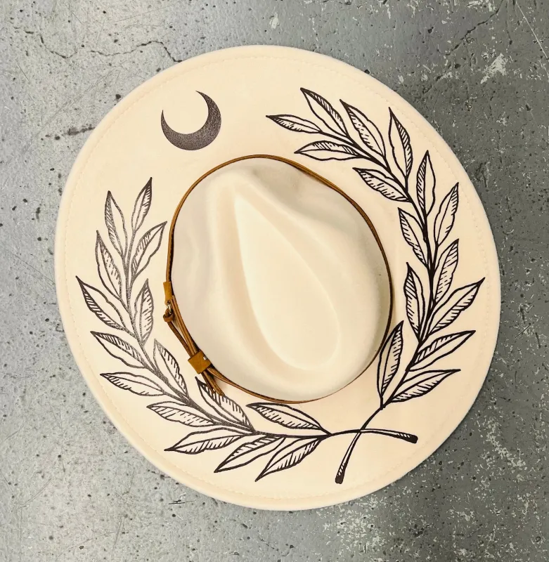 Vegan Felt Hat - XL Brim - Cream - Large Fern & Moon Crown sold by Modcloth