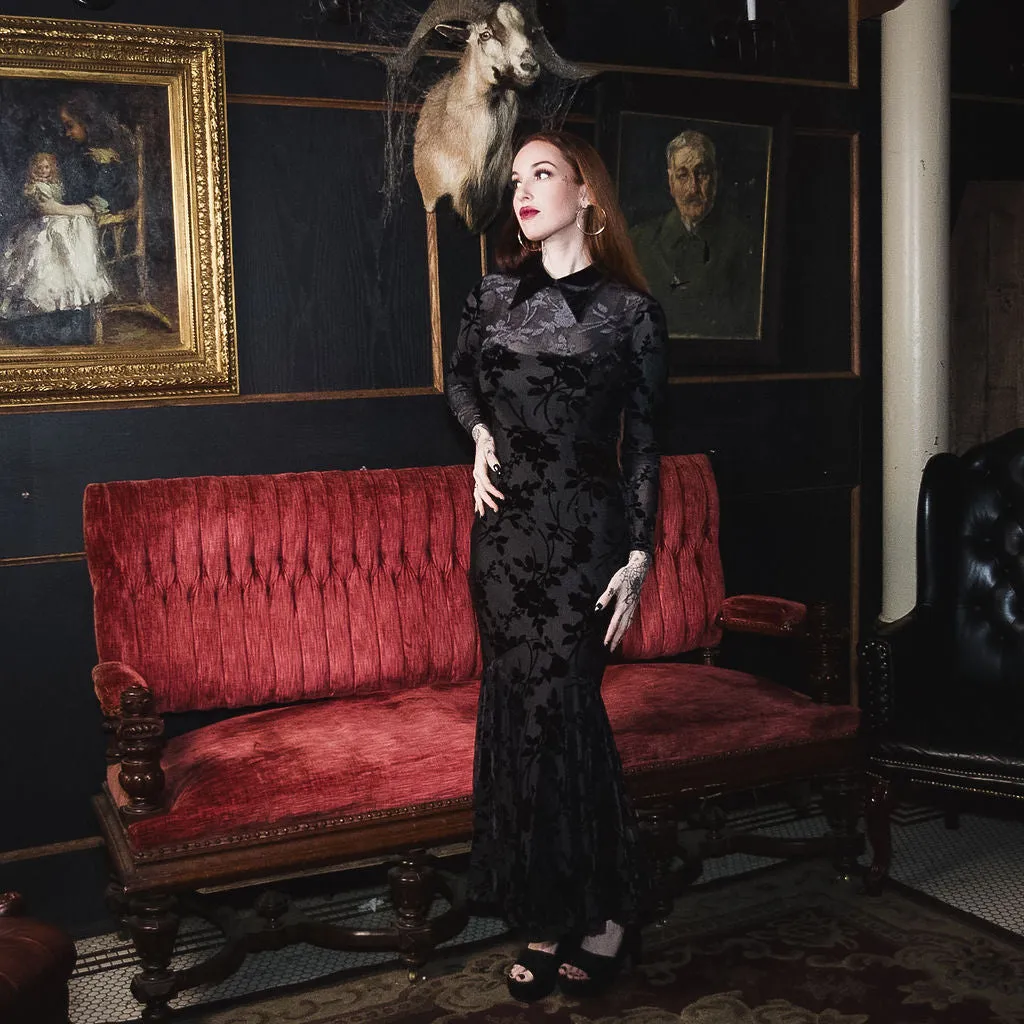 Ophelia - Velvet Flocked Lace Up Maxi Mermaid Dress sold by Modcloth product image thumbnail 4