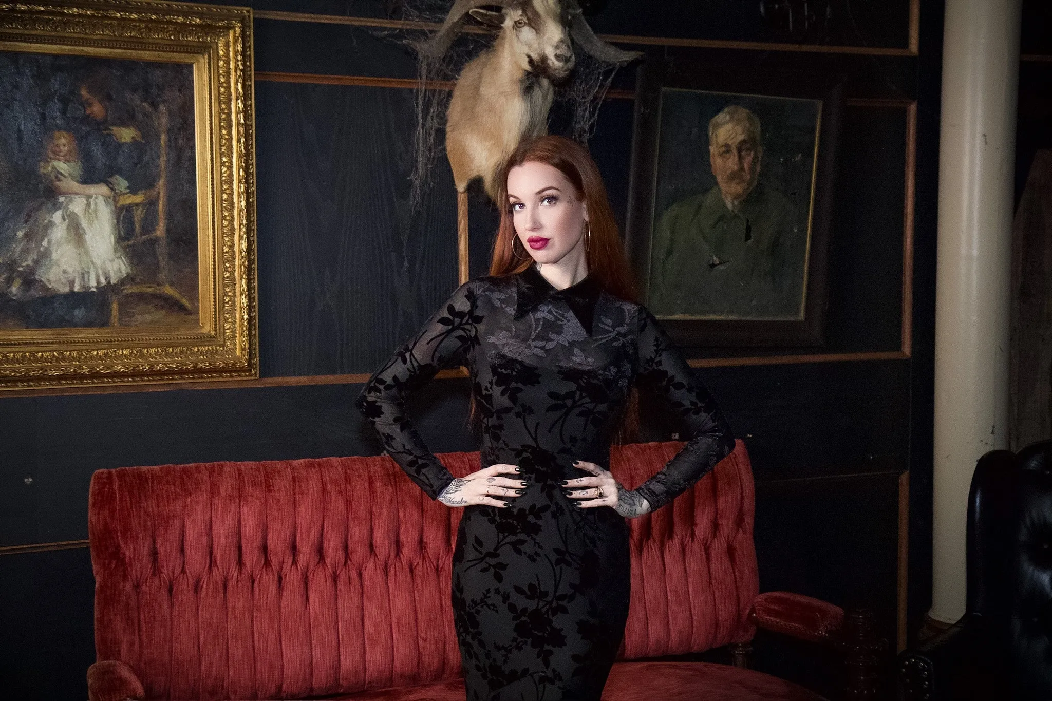 Ophelia - Velvet Flocked Lace Up Maxi Mermaid Dress sold by Modcloth product image thumbnail 5