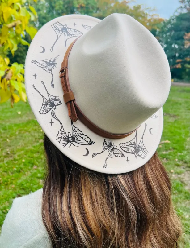 Vegan Felt Wide Brim Hat - Cream - Luna Moths made by Modcloth