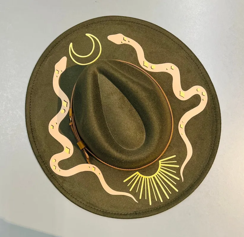 Vegan Felt Wide Brim Hat - XL Brim - Olive  - Western Snakes made by Modcloth