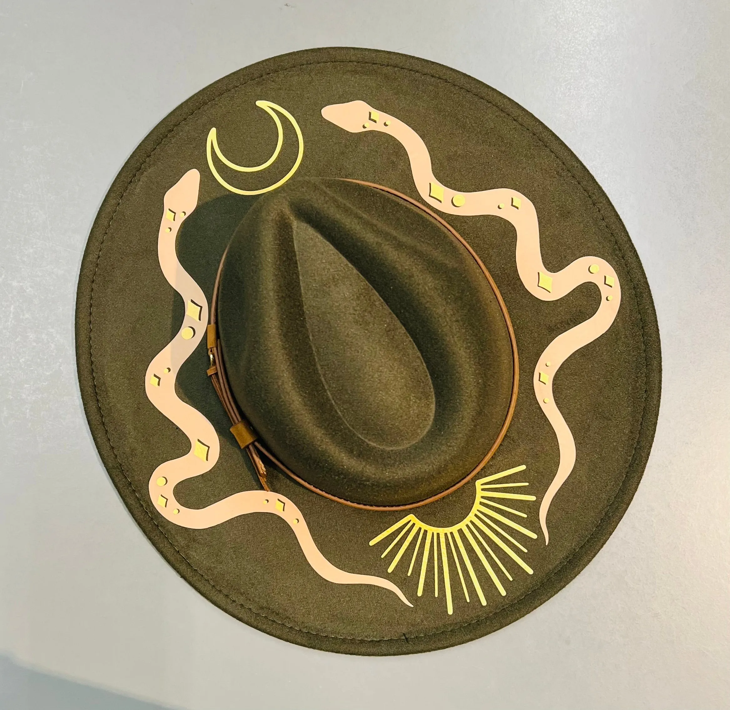 Vegan Felt Wide Brim Hat - XL Brim - Olive - Western Snakes sold by Modcloth