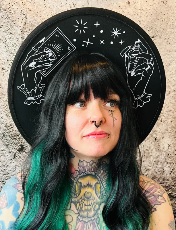Vegan Felt Hat - XL Brim - Hands of Tarot made by Modcloth