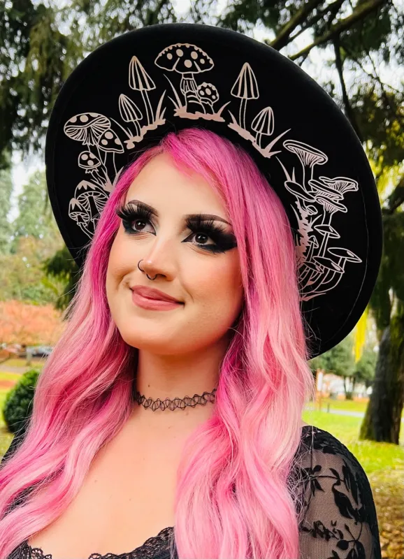 Vegan Felt Hat - XL Brim - Mushrooms sold by Modcloth