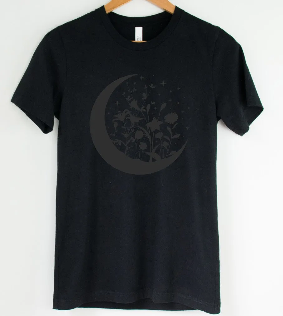 Black on Black Floral Moon: T-Shirt, Pullover, Hoodie, Tank or Long Sleeve sold by Modcloth