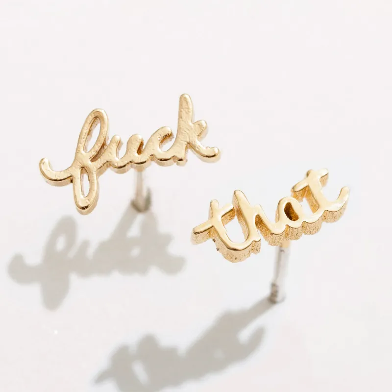 Fuck That Script Stud Earrings sold by Modcloth
