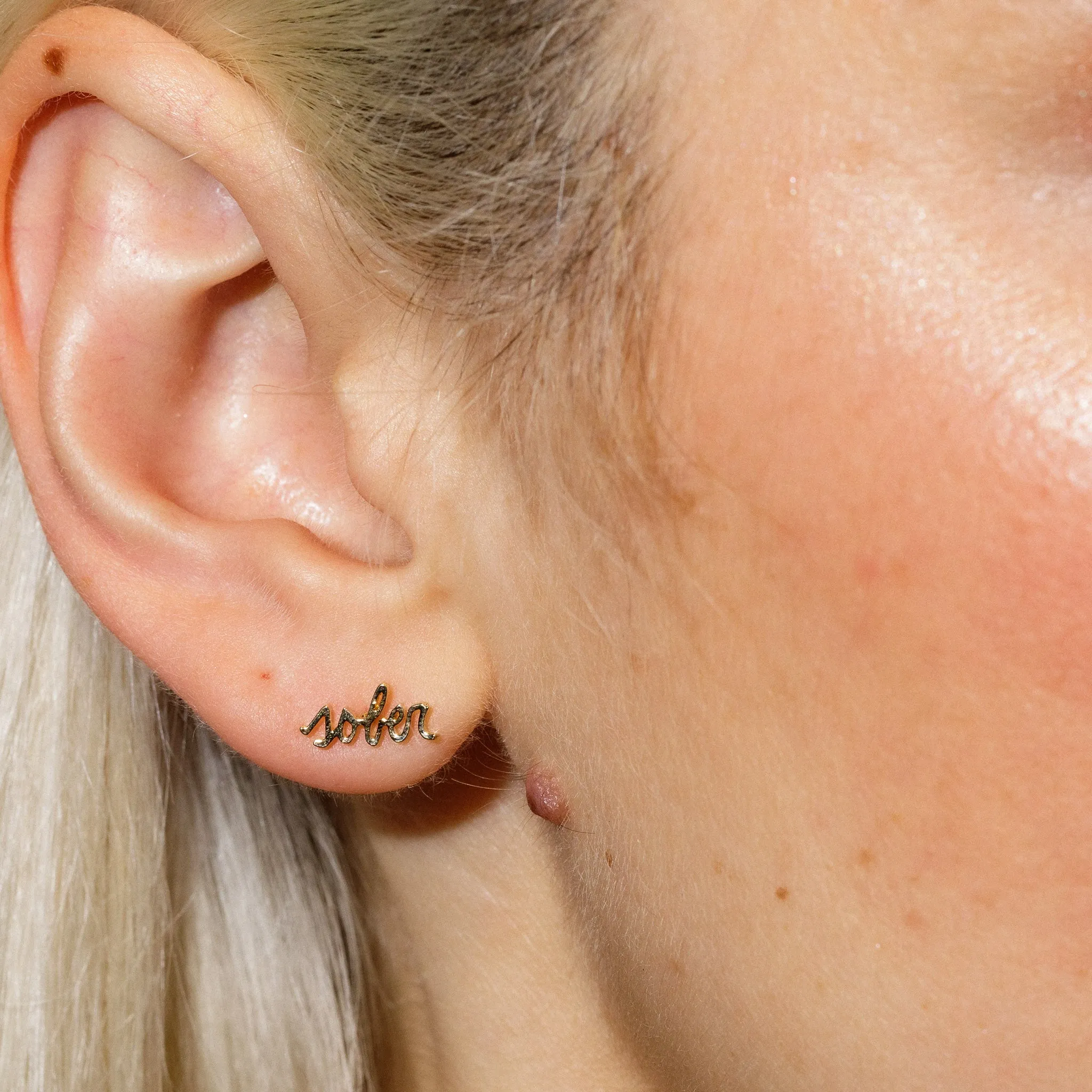 Tiny Sober Script Stud Earrings sold by Modcloth product image thumbnail 2