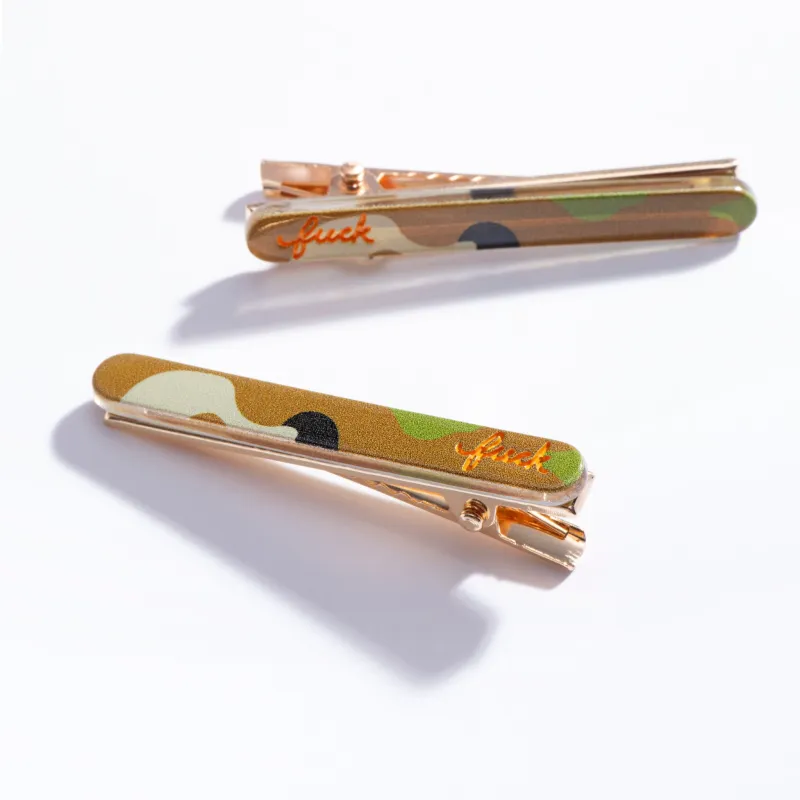Fuck Script Hair Clips Camo made by Modcloth