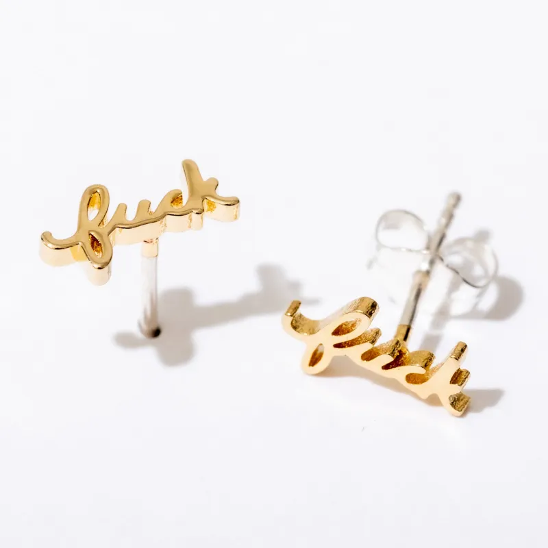 Fuck Script Stud Earrings sold by Modcloth