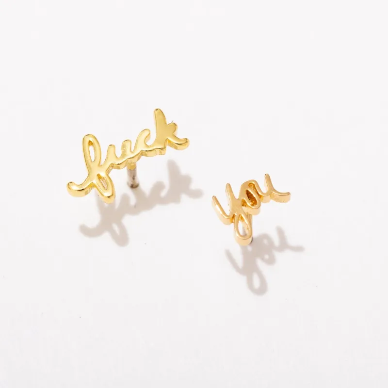 Fuck You Script Stud Earrings made by Modcloth