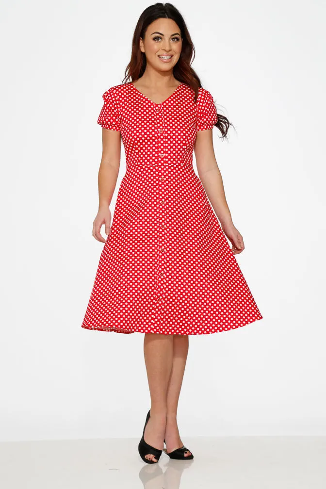 Dolly Dotty Swing Dress in Red sold by Modcloth