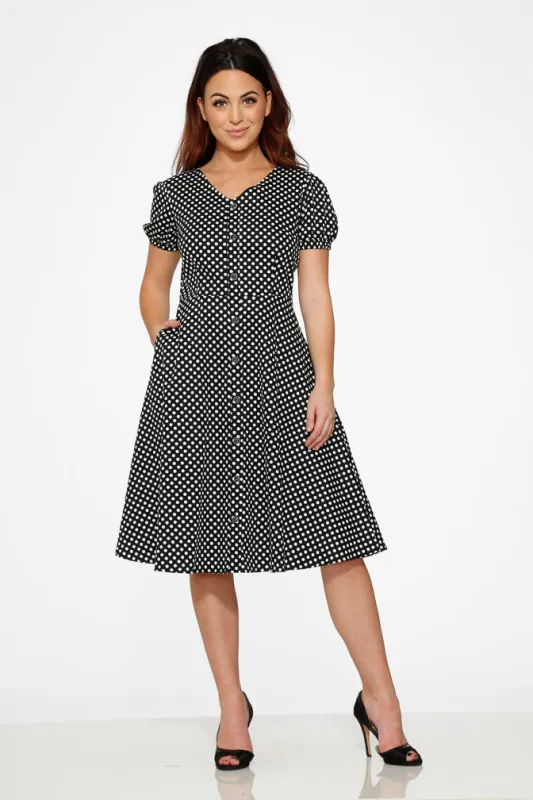 Dolly Dotty Swing Dress in Black made by Modcloth