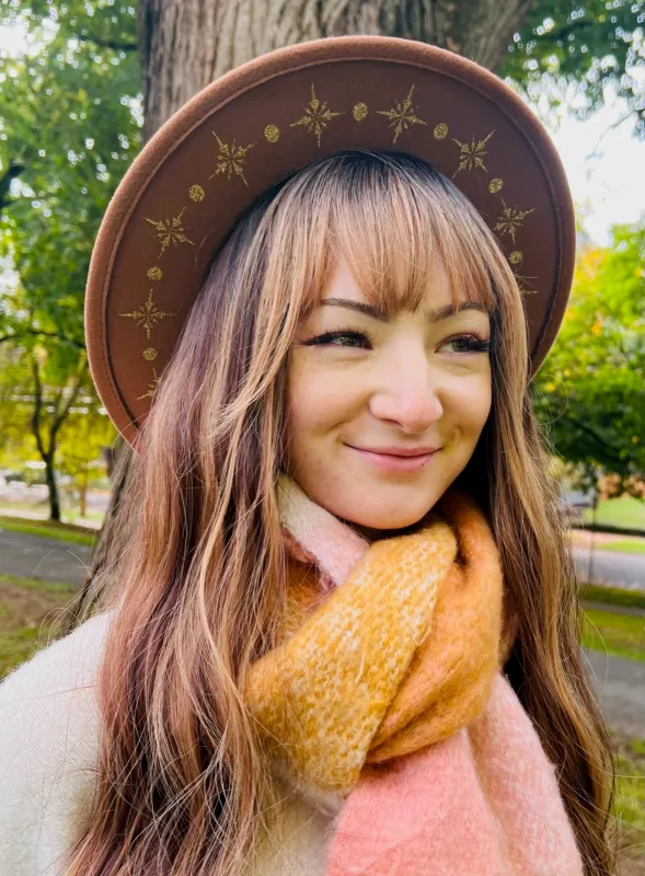 Vegan Felt Hat - Wide Brim - Gold Starburst made by Modcloth