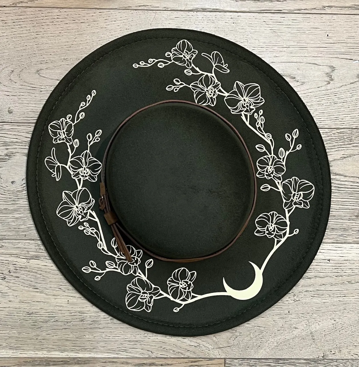 Vegan Felt Hat - XL Brim - Flat Top - Orchids Outline sold by Modcloth