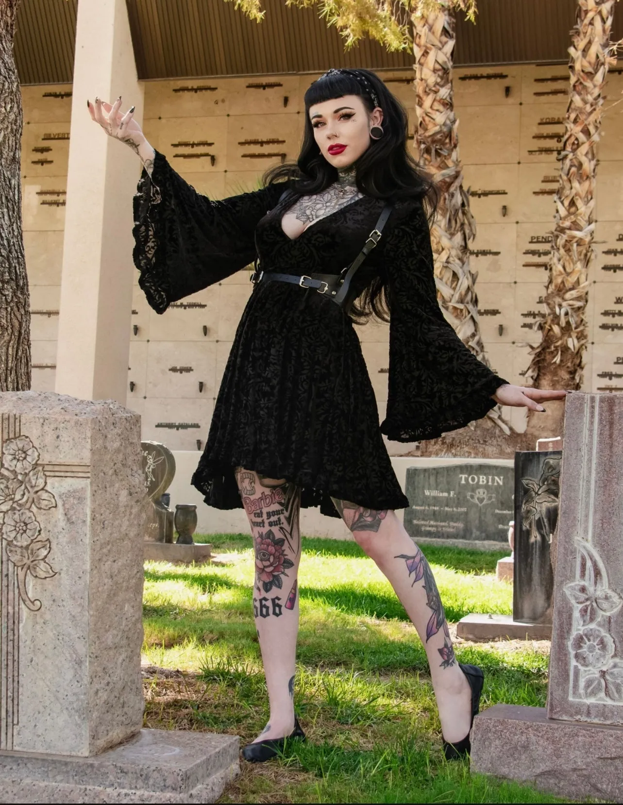 Nyx - Bell Sleeved Velvet Damask Dress with Harness sold by Modcloth product image thumbnail 3