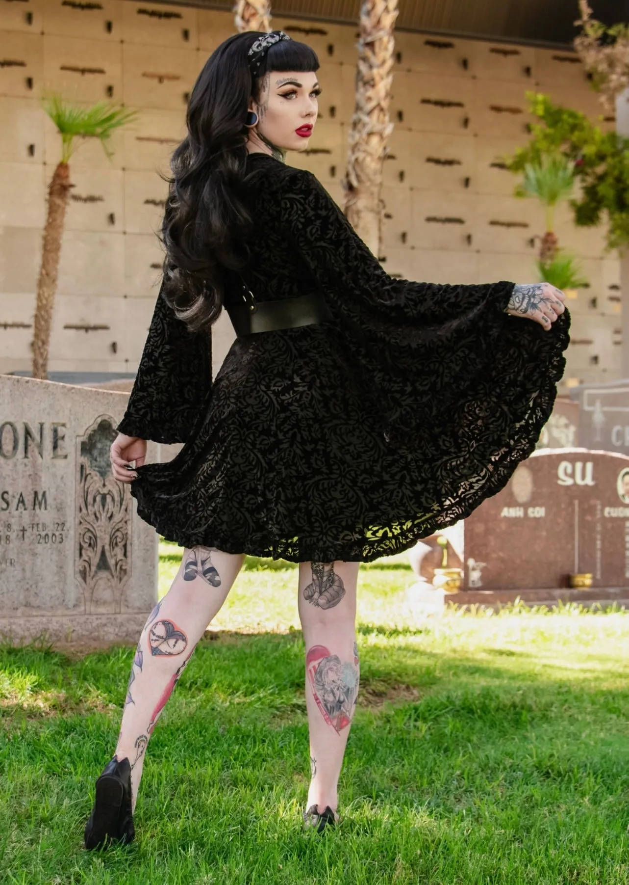 Nyx - Bell Sleeved Velvet Damask Dress with Harness sold by Modcloth product image thumbnail 2