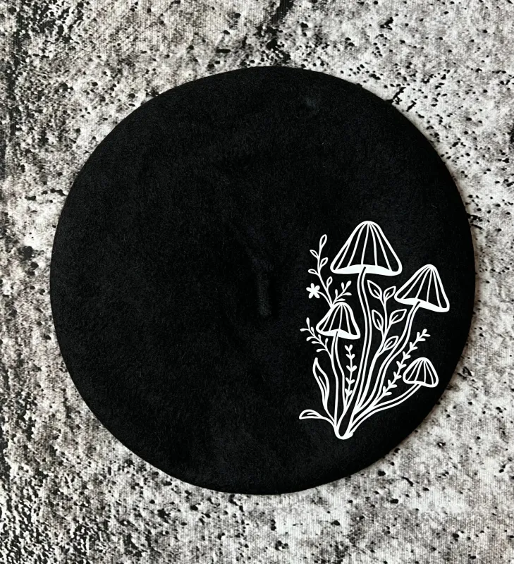 Vegan Felt Beret - Black - Mushrooms sold by Modcloth