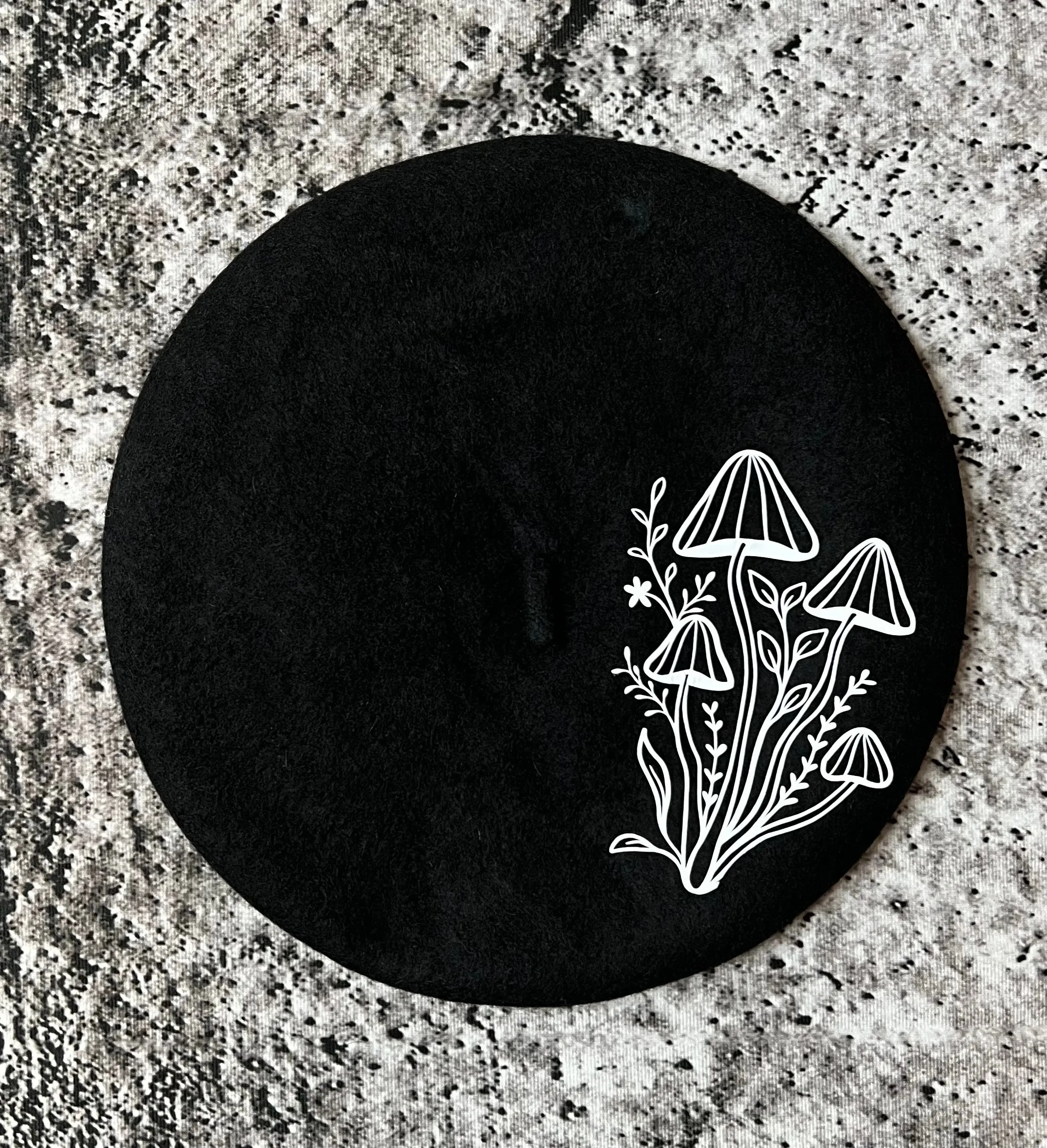 Vegan Felt Beret - Black - Mushrooms sold by Modcloth