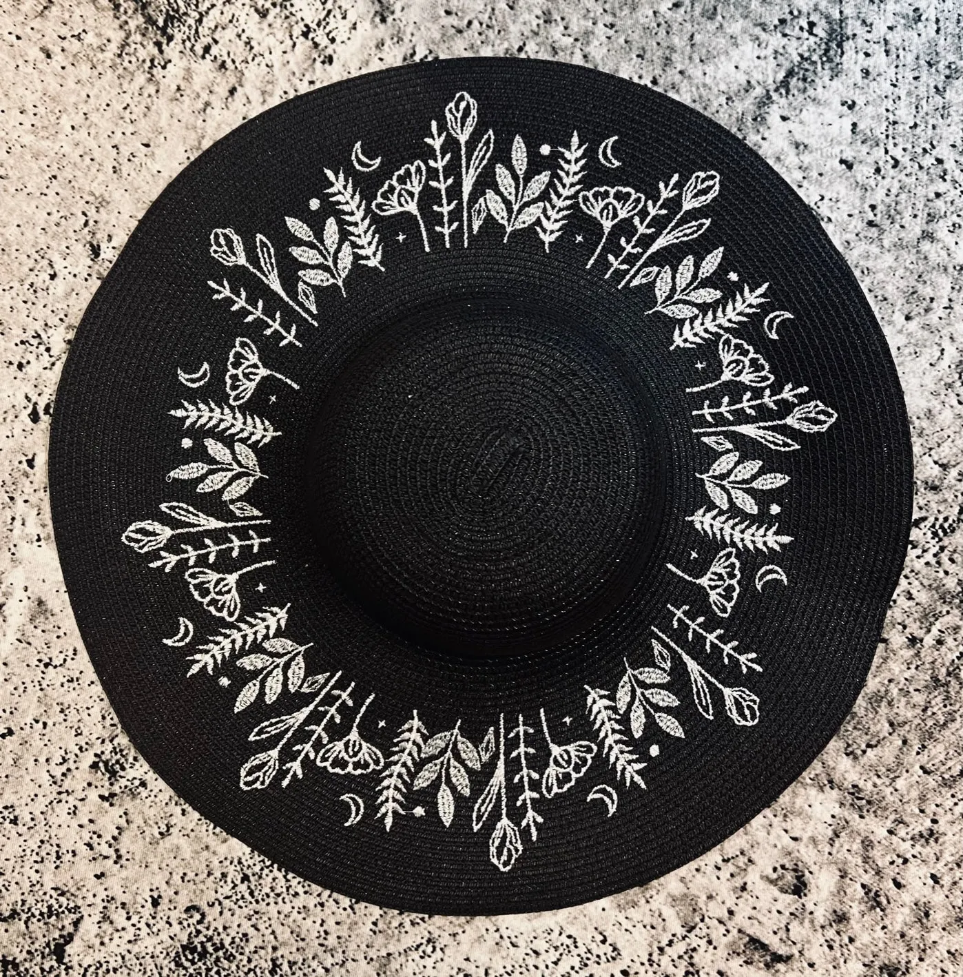 Embroidered Floppy Sun Hat - XL Brim - Botanicals sold by Modcloth