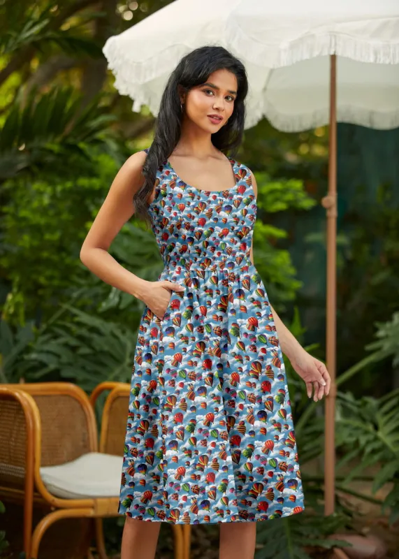 Retro Fit & Flare Dress Hot Air Balloons made by Retrolicious