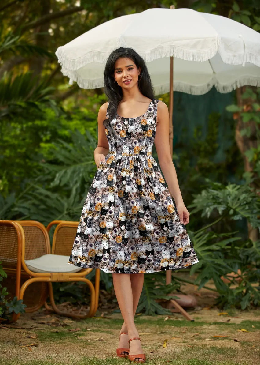 Retro Fit & Flare Dress Realistic Cats sold by Modcloth