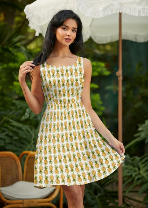 Stretch Cotton Skater Dress Pineapple made by Retrolicious