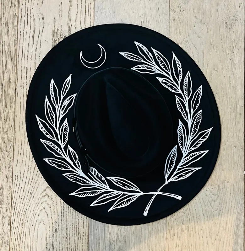 Vegan Felt Hat - XL Brim - Large Fern & Moon Crown made by Modcloth