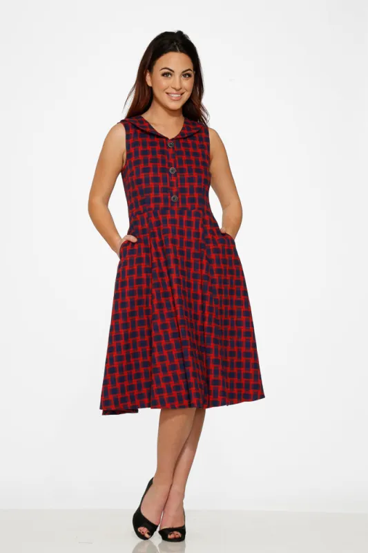 Navy & Red Plaid Swing Dress made by Modcloth