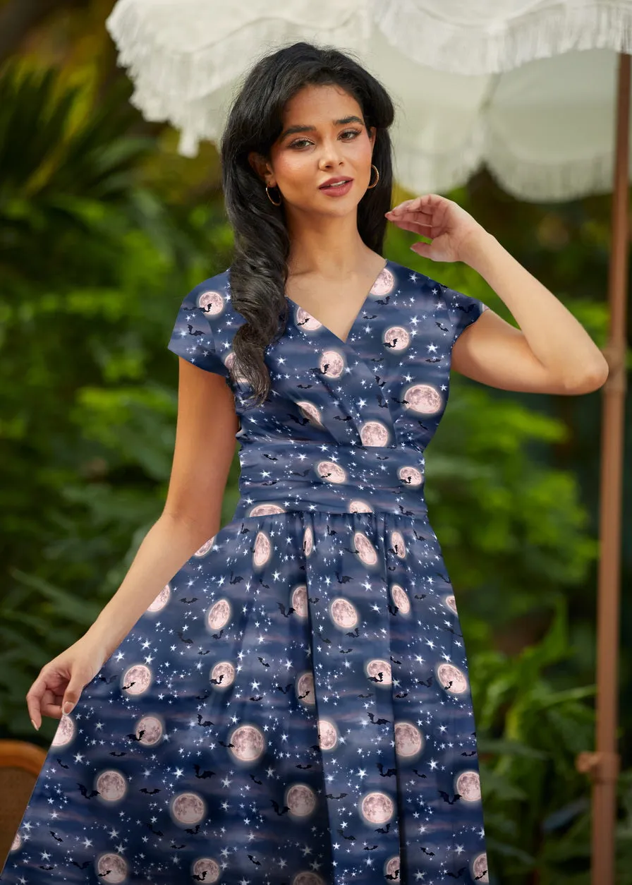 Greta Surplice Dress Bat Moon sold by Modcloth